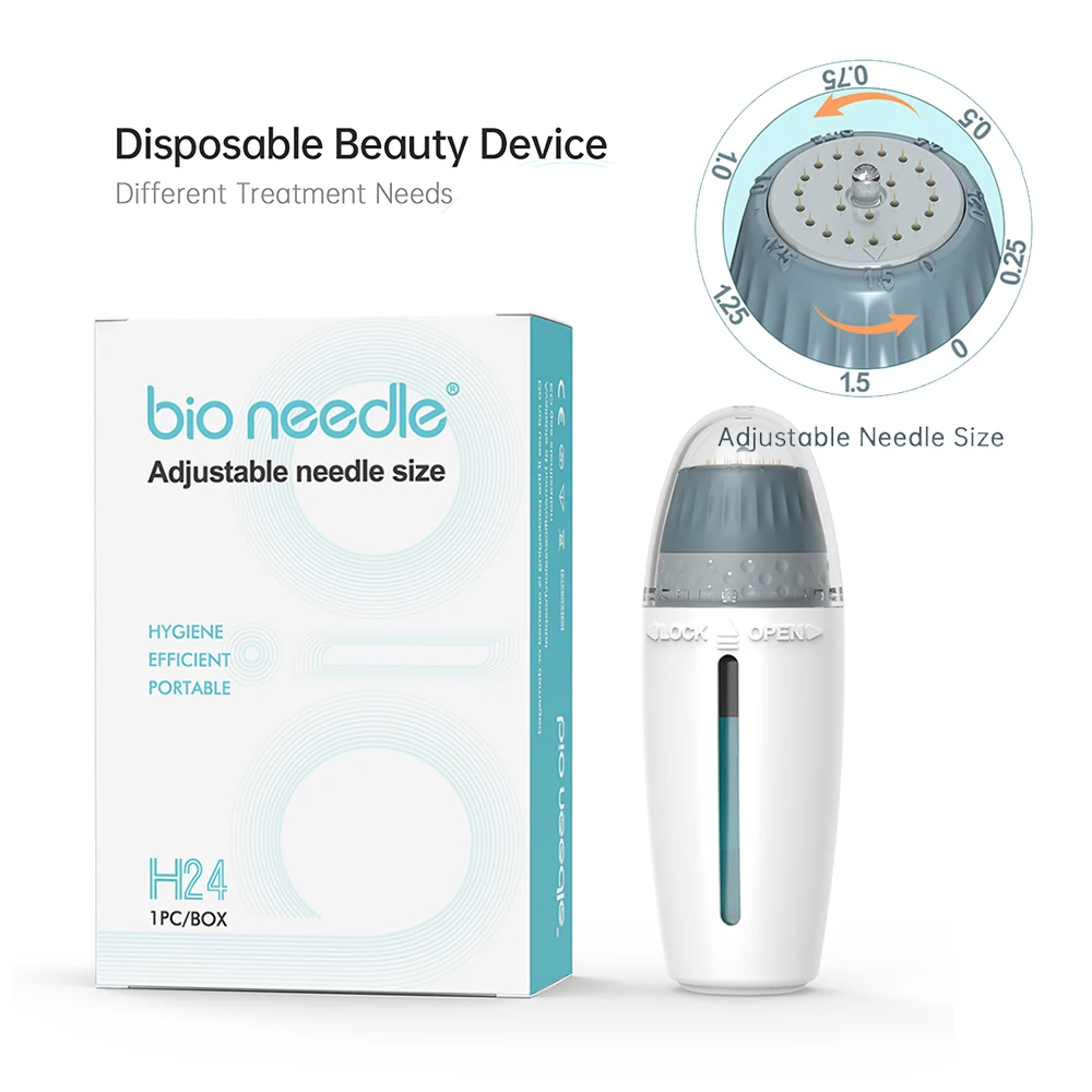 

Bio Needle 24 Pins Titanium Microneedling Adjustable Needle Length Derma Stamp Serum Applicator Skin Care Facial Mesotherapy