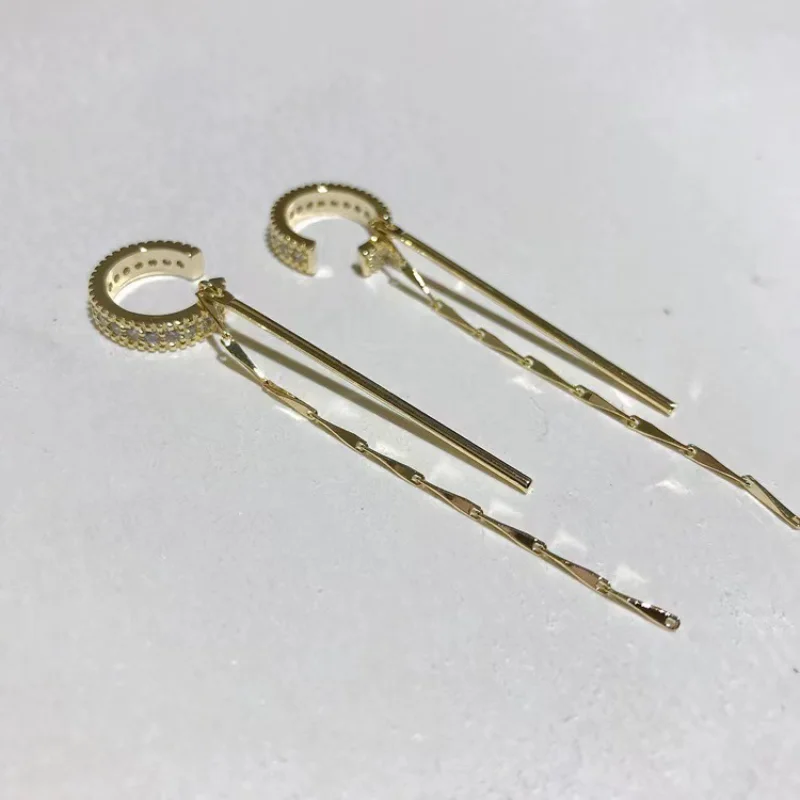 

Classic High Quality Ear Cuff New Fashion 925 Silver Needle Cilp Earrings Crystal Gold Color for Women Jewelry