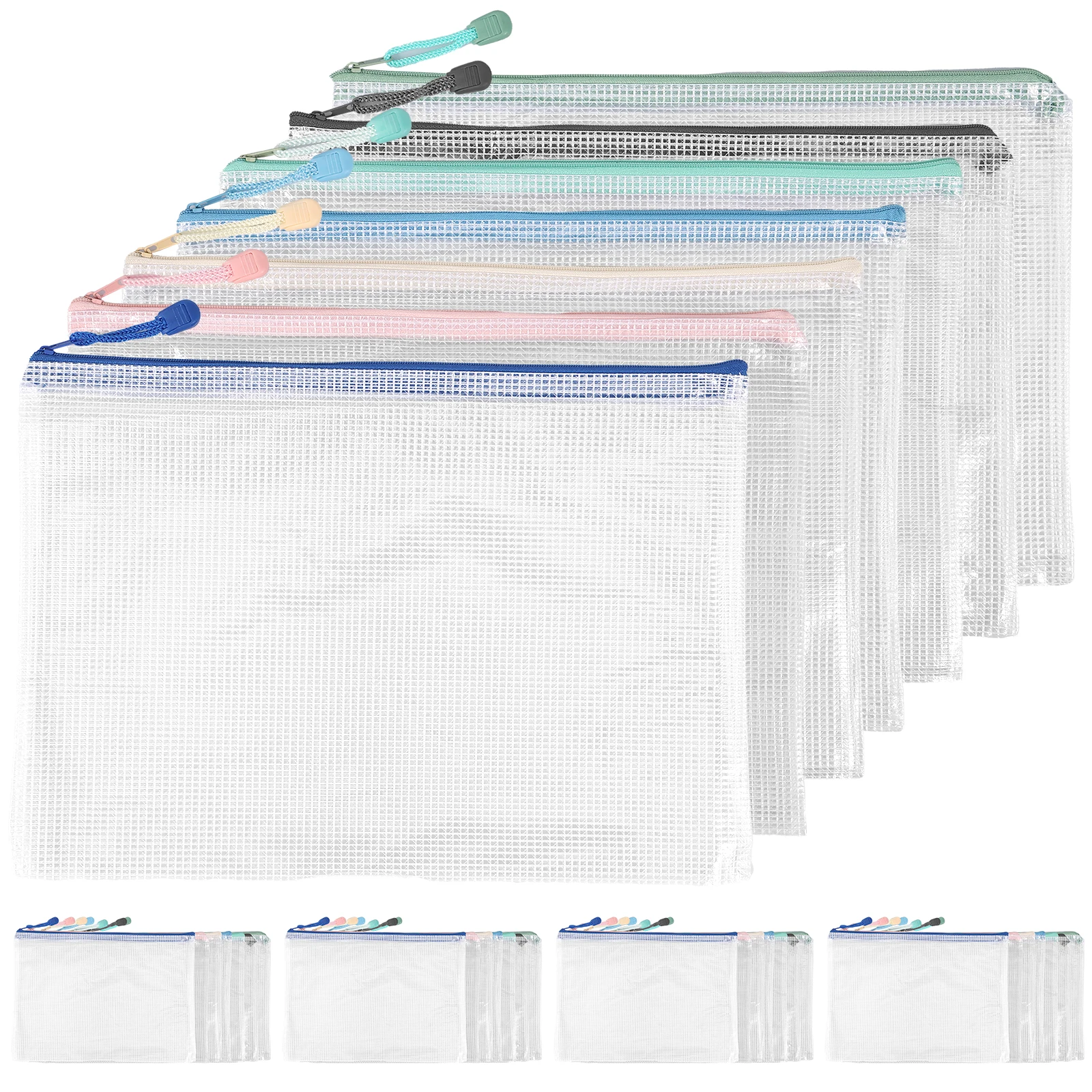 

28Pcs Zipper File Bags A4 Mesh Zipper Pouch Waterproof Document Bag Portable Foldable Plastic Zip Folder Translucent Document