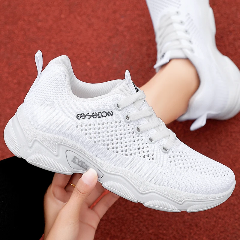 

2023 Fashion Vulcanized Shoes Thick Sole Simple Lace Up Outdoor Sneakers Comfortable Breathable Flat Shoes Zapatillas De Mujer