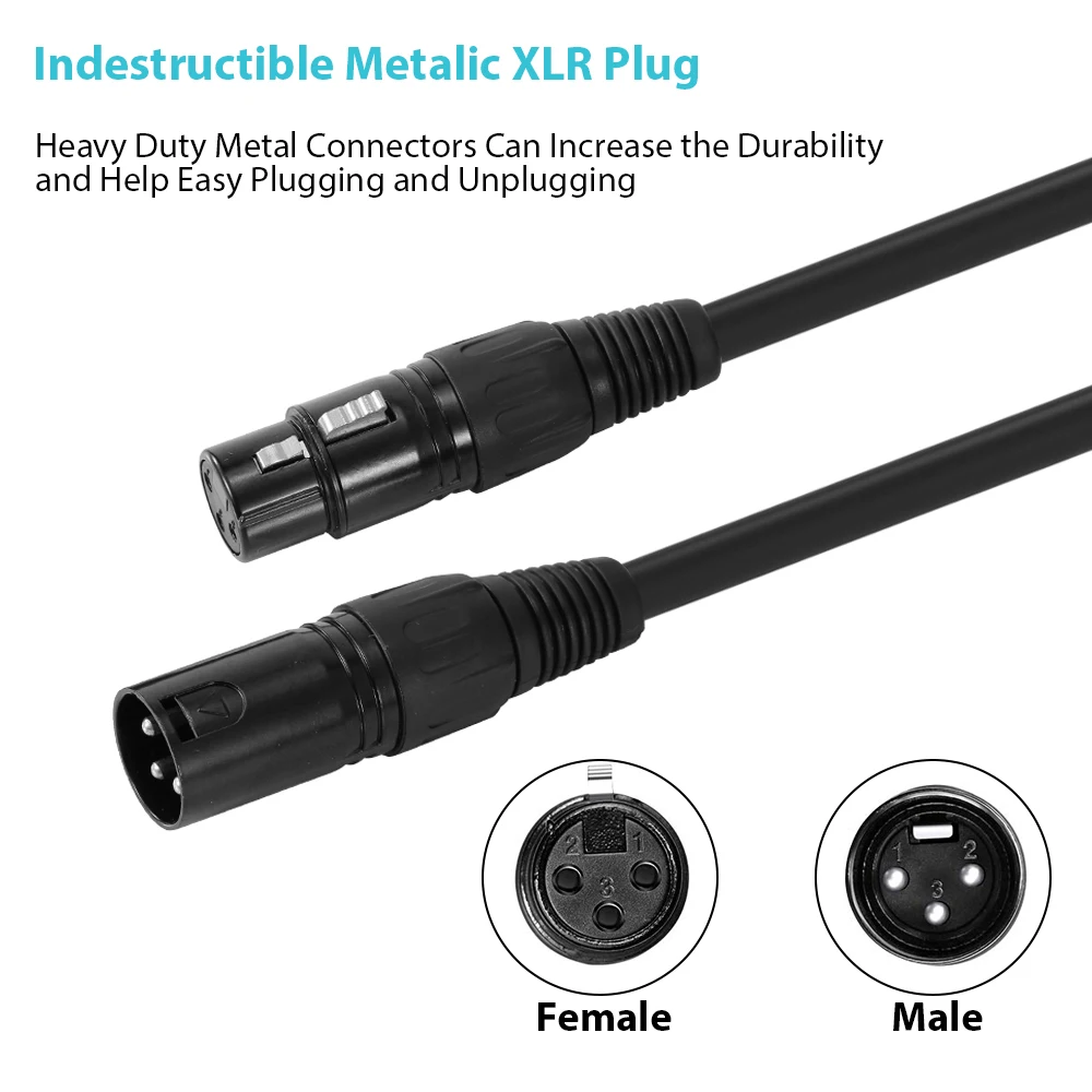 

Сценический светильник DMX с кабелем 1 м/3,3 фута, Трехконтактный штекер XLR «Папа-мама» с черным ПВХ разъемом для подвисветильник головки, проже...
