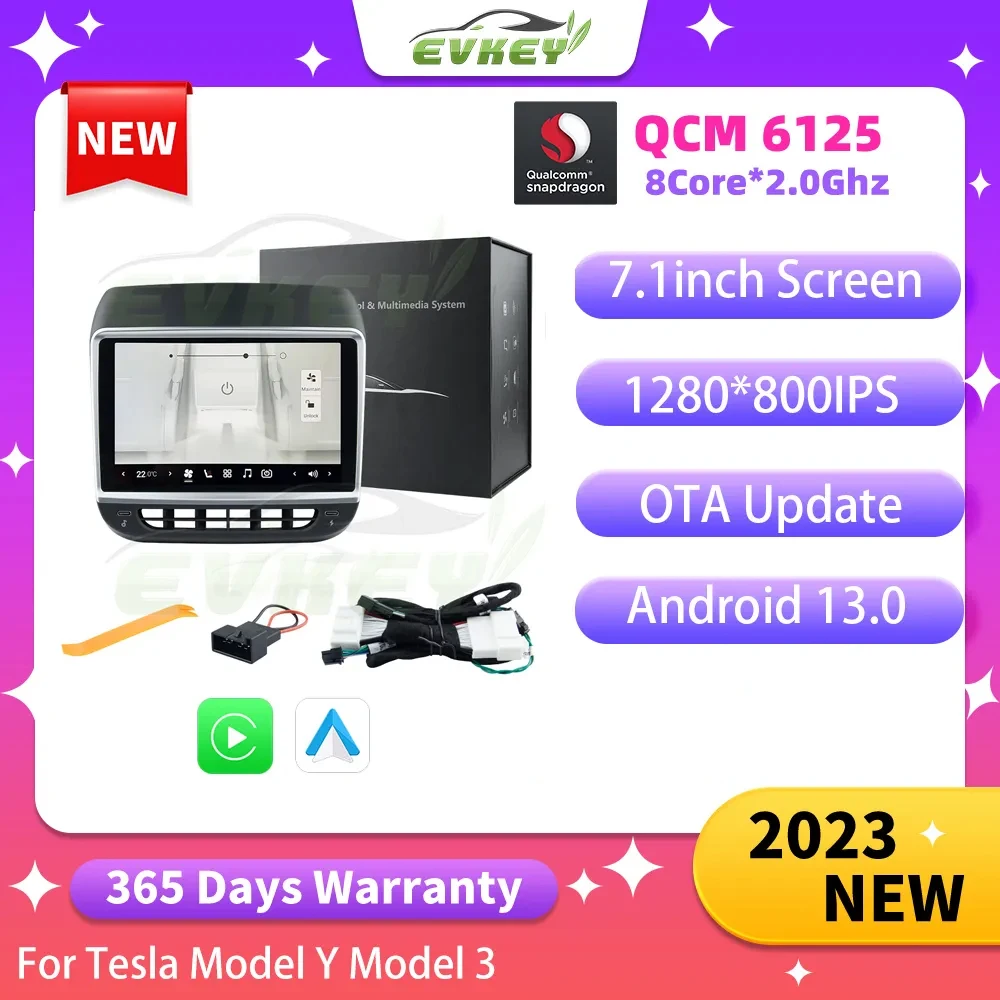 

EVKEY For Tesla Model 3 Model Y Rear Display Panel 7.1 inch Screen Android 13.0 Air Conditioner Control IPS Multimedia Player