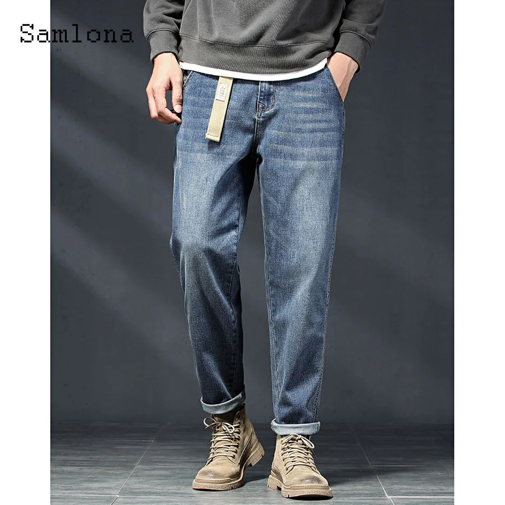 Men Stand Pocket Casual Jeans Pants 2023 Mid Waist Demin Blue Trouser Plus Size Mens Fashion Hip Hop Demin Pants Men Streetwear