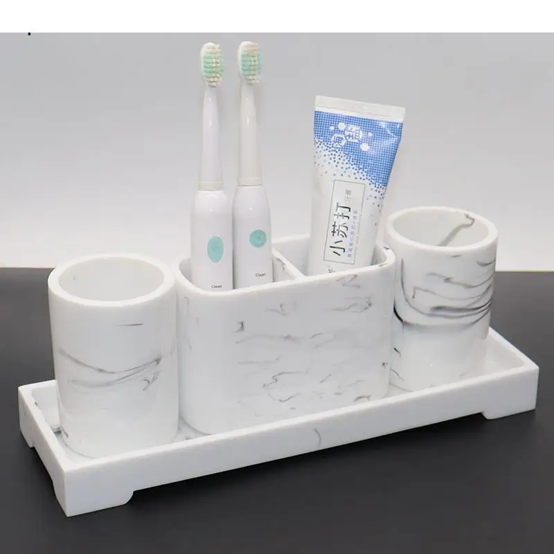 

Marble Stripe Four Piece Set Resin Household Toothpaste Toothbrush Holder Couples Tooth Mug Gargle Cup Bathroom Toiletry Set