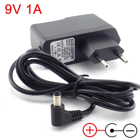 AC 100V-240V to DC 9V 1A 1000ma Кабель адаптера питания внутри отрицательного адаптера переменного тока 1000ma Источник питания с вилкой европейского стандарта Преобразователь 5,5x2,5 мм