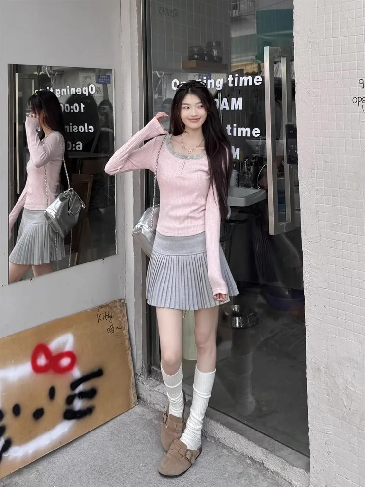 Нежный мягкий розовый кружевной свитер женский новый осенне-зимний