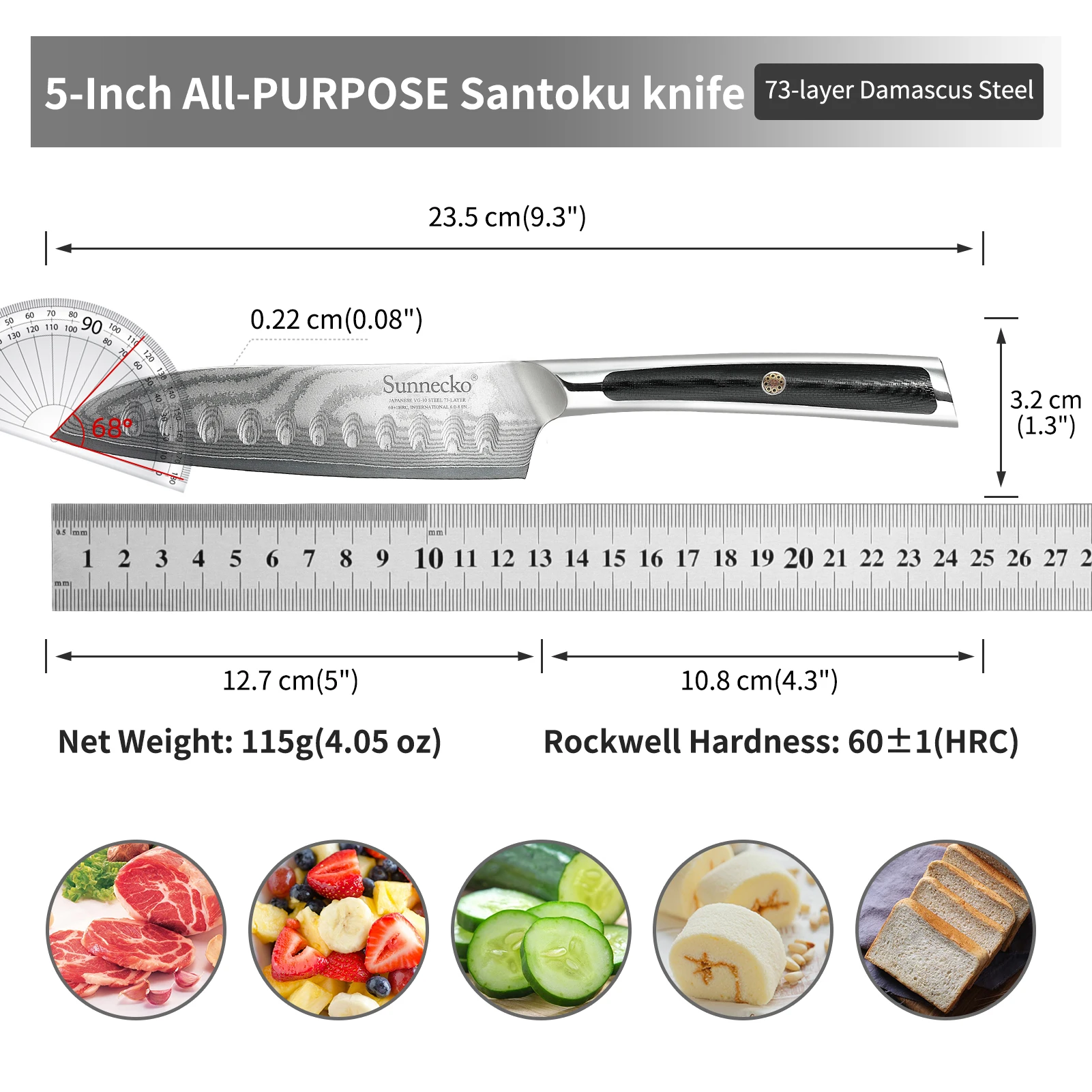 Фото Японские кухонные ножи из дамасской стали Sunnecko VG10, Подарочная коробка, острый шеф-нож, нож сантоку для нарезки, для очистки овощей, хлеба №5