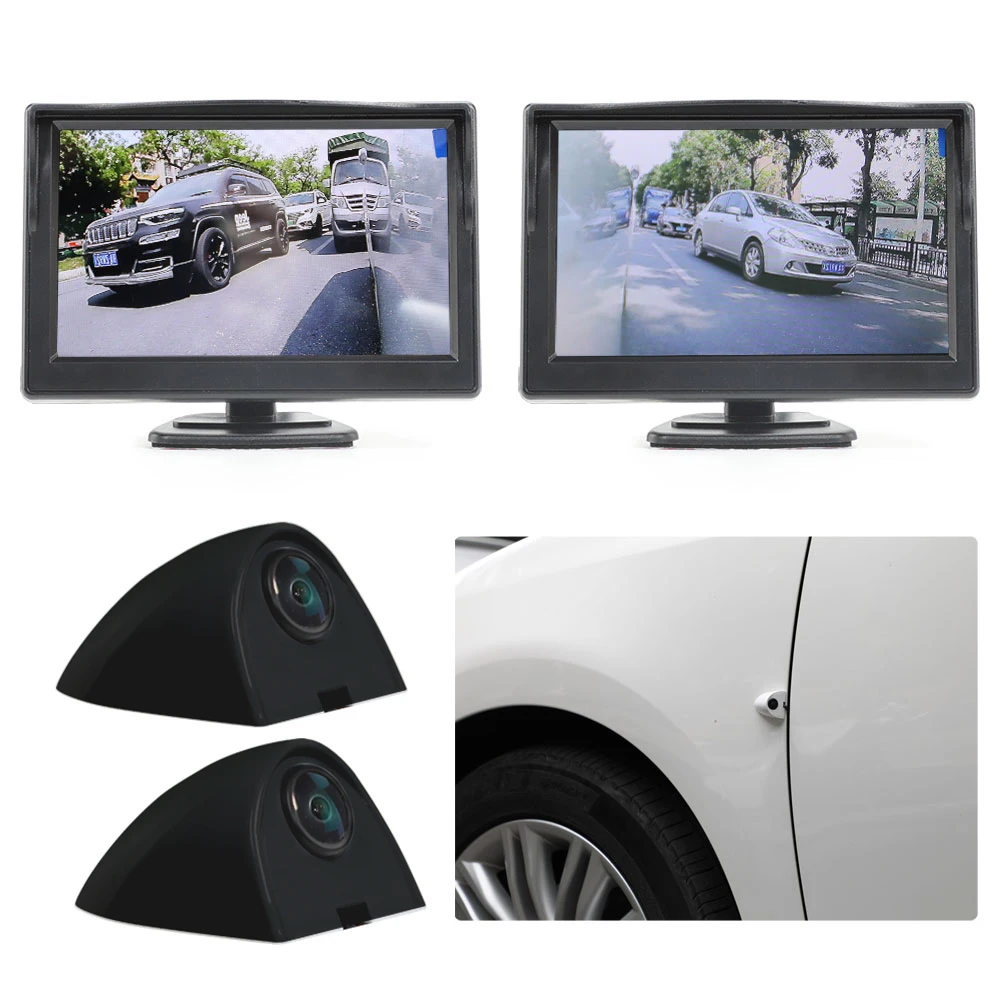 

Автомобильный AHD 720P 5 дюймов с цифровой камерой бокового вида, HD-монитор слепых зон (2 дисплея + 2 камеры), зеркальная система