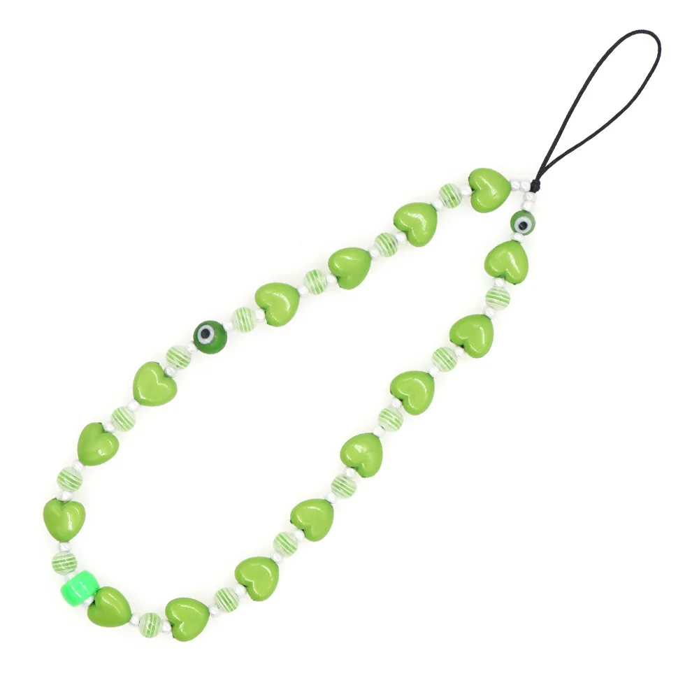 Green Series Acrylic Heart Beaded Lanyard Fashion Wristband Ladies Anti-Lost Ornament Mobile Phone Chain Trend Jewelry Accessory