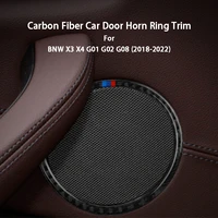 4pcs carbon fiber car door horn ring trim interior stickers car styling for bmw new x3 x4 g01 g02 g08 2018 2022 car accessories