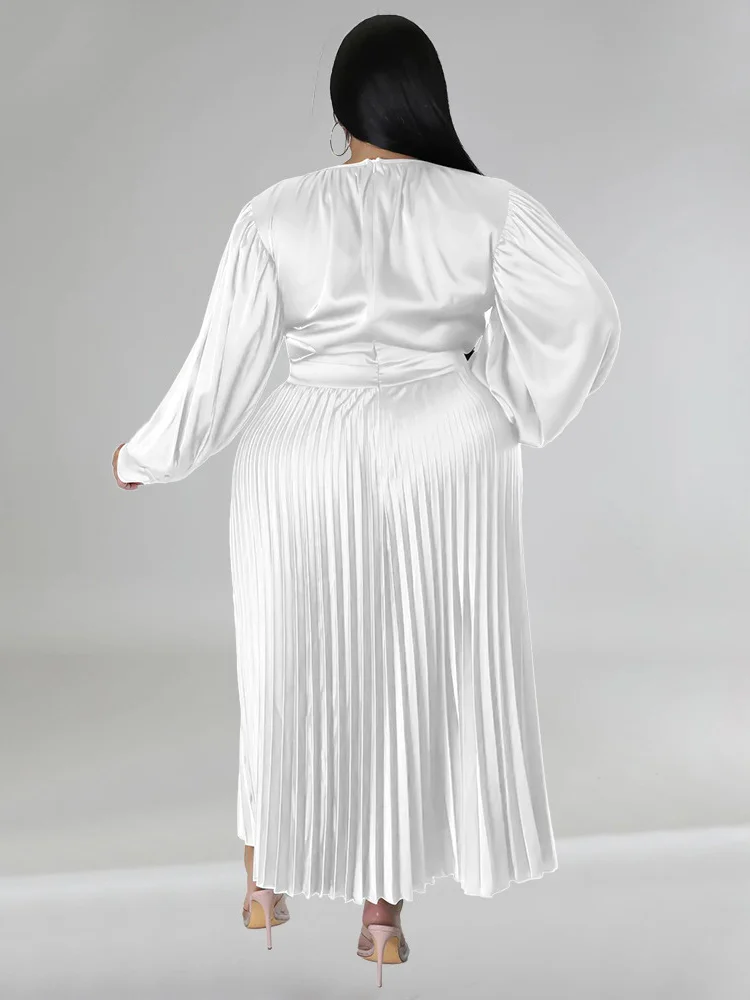 Plus Size Dresses for Women New Fall Clothes Solid o Neck Pleated Elegant Party Sweet Maxi Dress Whole 3xl 4xl 5xl 6xl