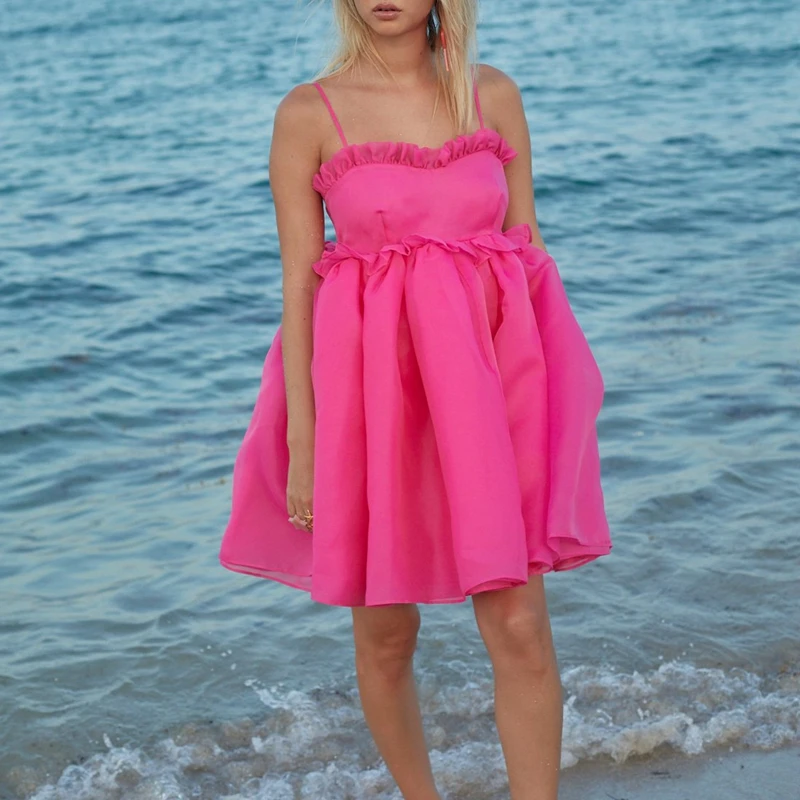 Женское летнее платье с открытой спиной милое мини-платье оборками элегантное