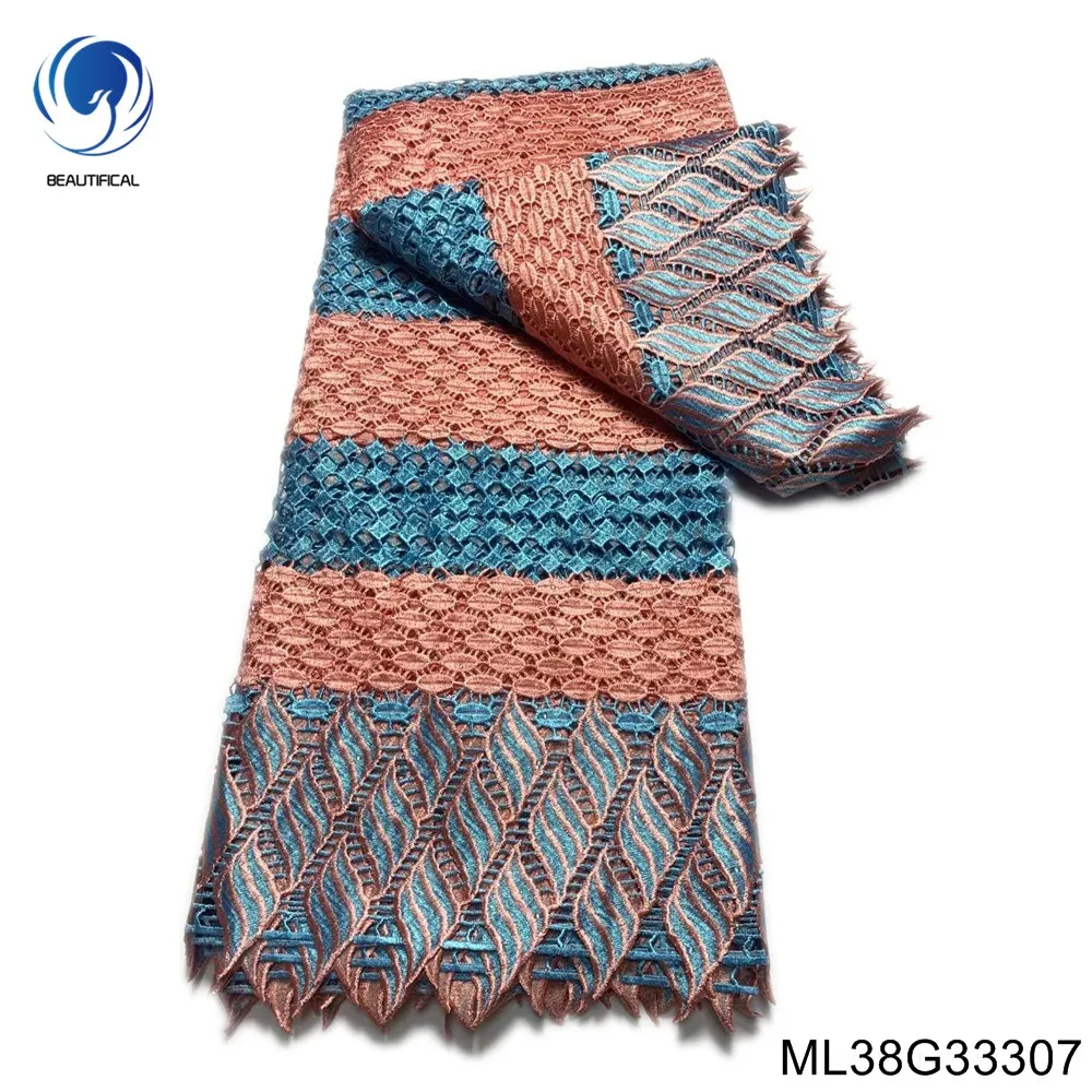 

2022 Высококачественная нигерийская кружевная ткань из гипюра, африканская персиковая и синяя кружевная ткань с камнями, кружево для женского платья ML38G333