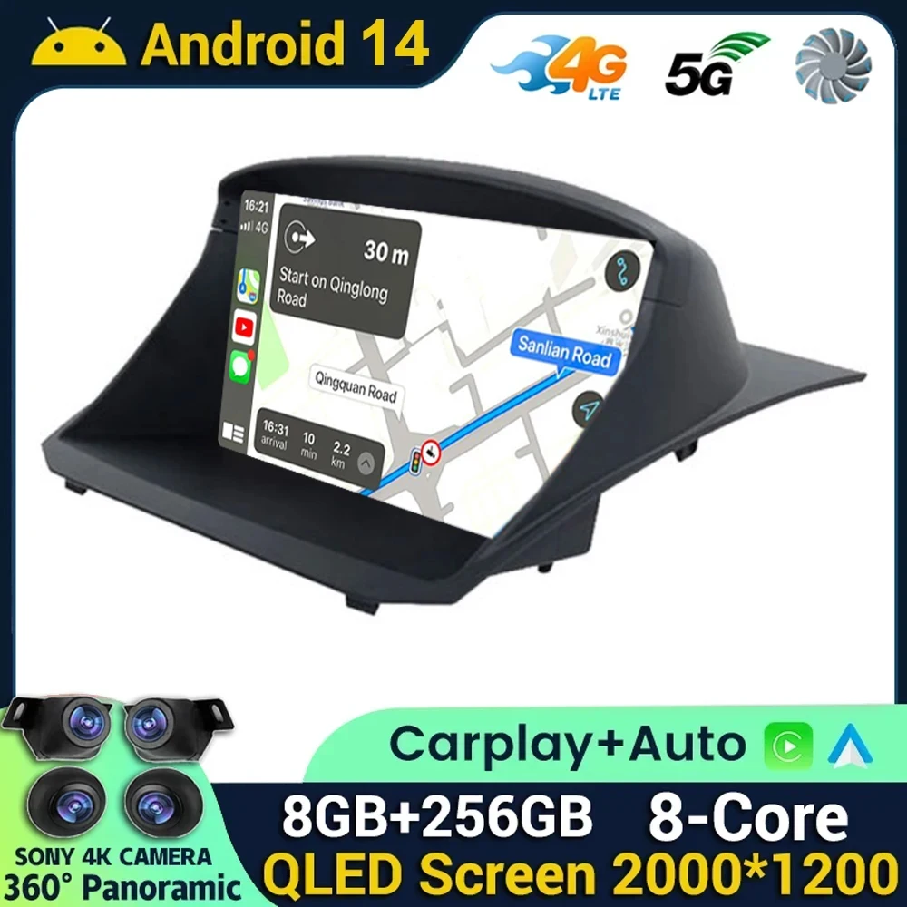 Фото Android 14 Carplay Auto для Ford Fiesta MK7 2009-2017, автомобильное радио, стерео, мультимедийный плеер, навигация GPS 5G WiFi №2