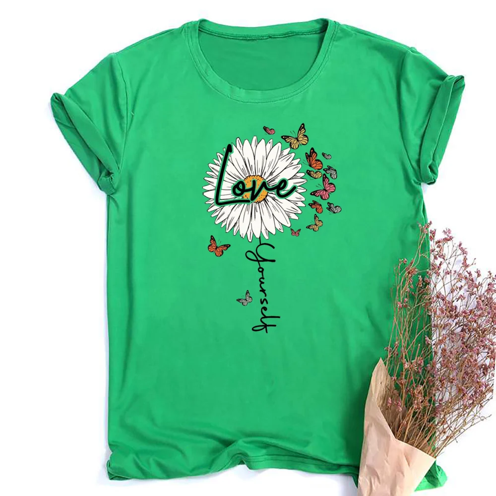 Женская футболка с коротким рукавом и цветочным принтом в стиле Харадзюку |