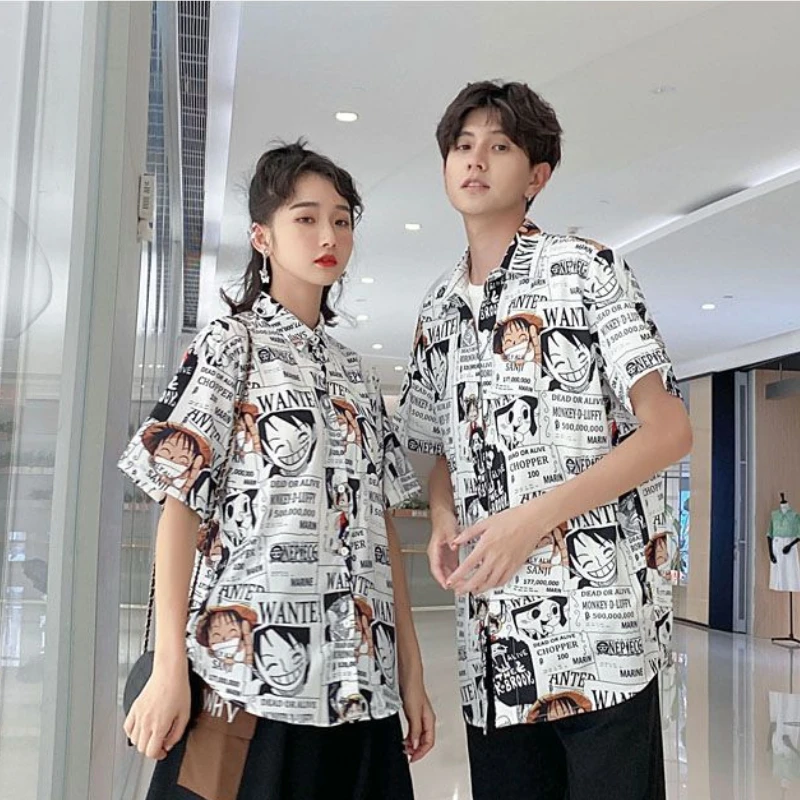 

Anime Print Shirt Button Up Blouse Clothing For Men Women Japanese Harajuku Shirts Casual Girl T Shirt Tee Tops Vetement Homme
