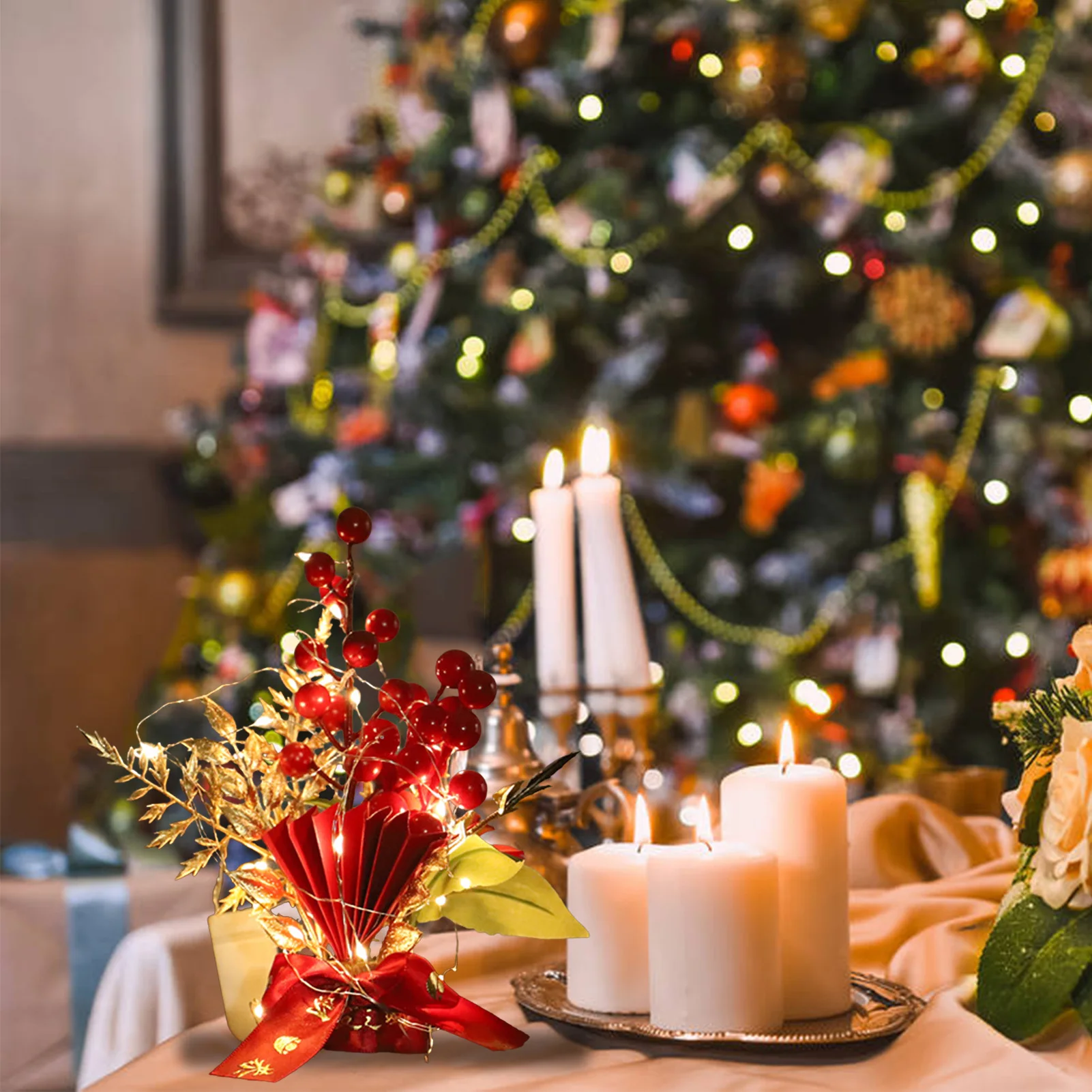 

Искусственные золотые цветы, китайский новый год 2022, праздник весны светодиодный украшения на удачу с деревом, домашний офис, фэн-шуй Декор