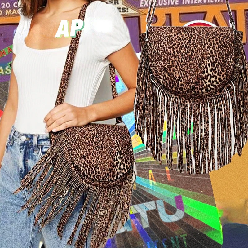 

Luxury Women Leopard Canvas Shoulder Bags Cool Girl's Tassel Corssbody Bags Strap Designer Purse And Handbags Fashion 2022 Chic