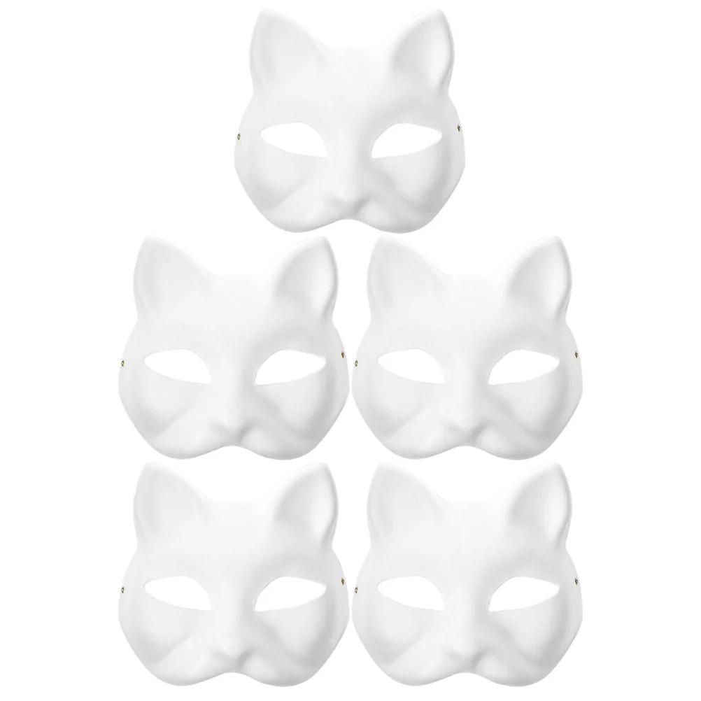 

5 Pcs Cat Face Mask Masquerade Masks Women Adult DIY Adults Paper Crafts Blank Kids White