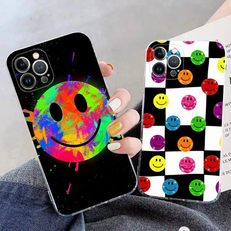

Colorful Smiley face Phone Case For iPhone 11 12 13 14 Mini Pro Max XR X XS TPU Clear Case For 8 7 6 Plus SE 2020