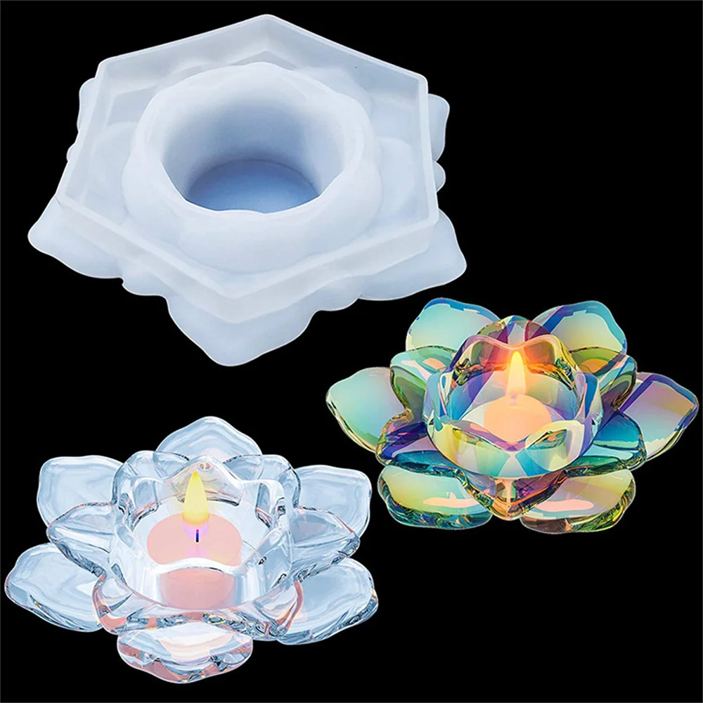 

3D Lotus Candles Silicone Mold Candlestick Flowerpot Epoxy Resin Mold DIY Jewelry Box Container Mould Home Art Decals