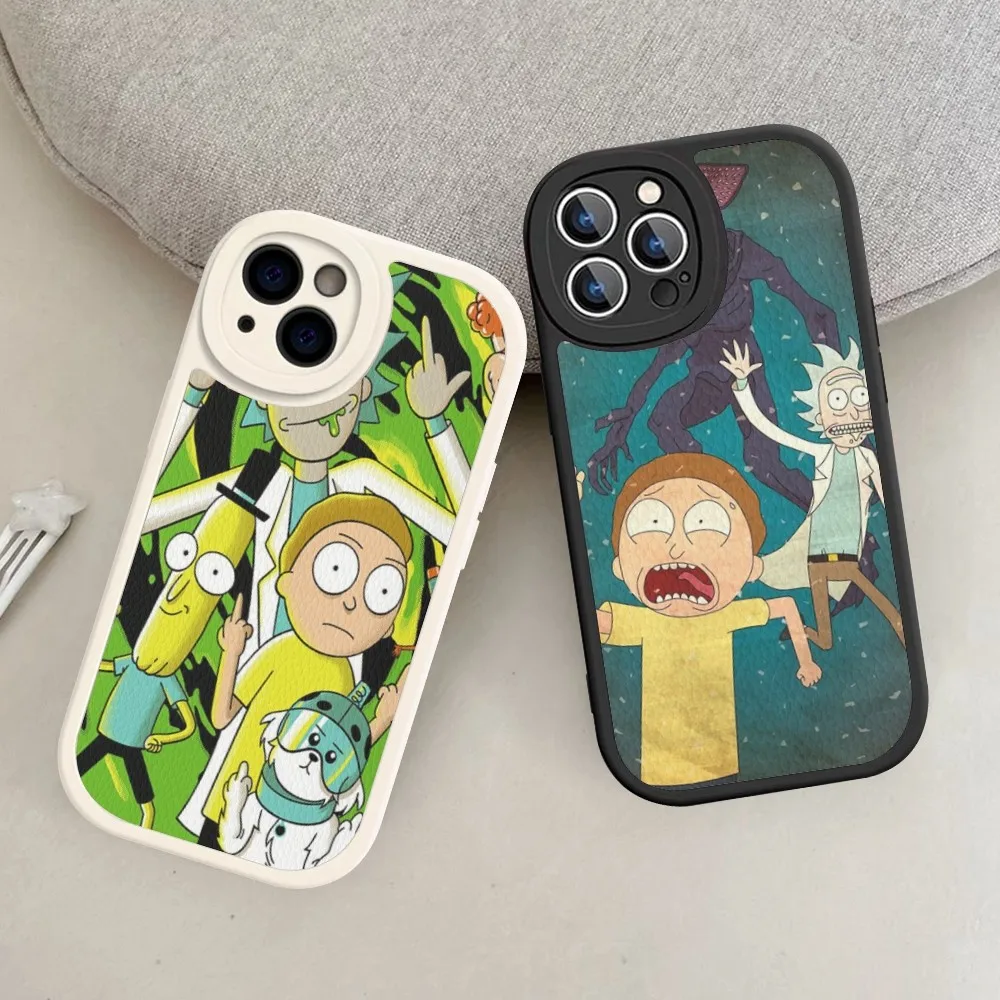 

Cute R-Ricks-Cartoon Phone Case Hard Leather For iPhone 14 13 12 Mini 11 14 Pro Max Xs X Xr 7 8 Plus Fundas