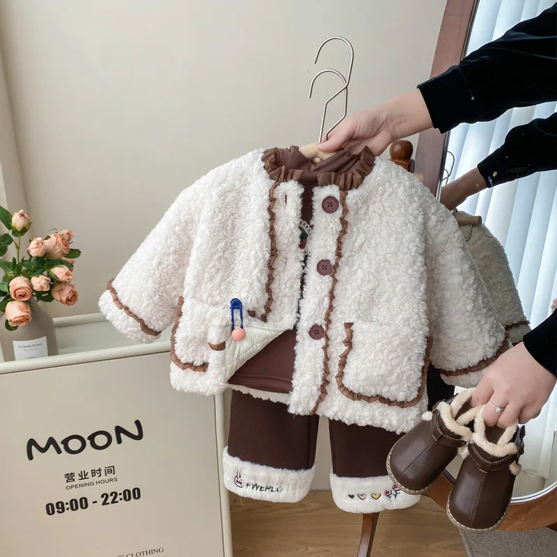 

Осенне-зимняя куртка для девочек, новинка 2023, детская утепленная теплая зимняя одежда для маленьких девочек, свитер в иностранном стиле
