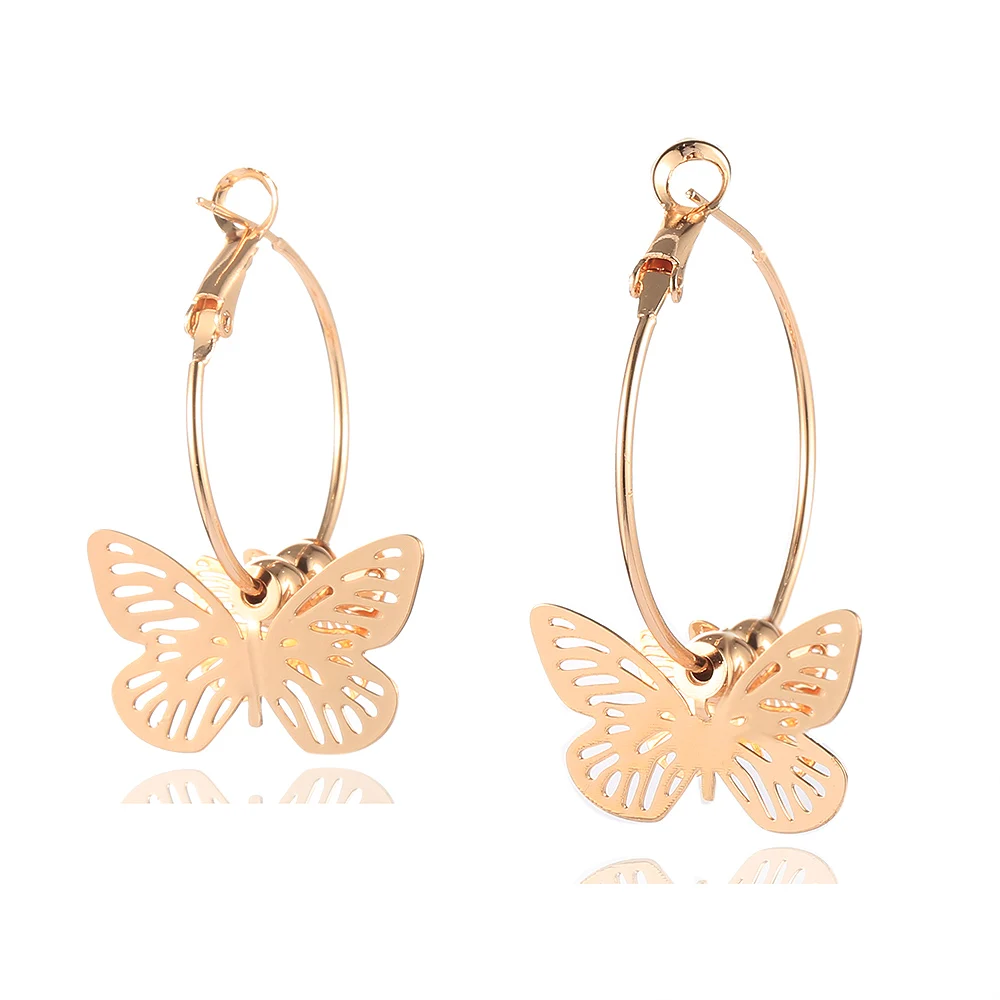 

Fashion Hoop Earrings For Women Girls 585 Rose Gold Color Butterfly Shape Charm Earrings Vintage Jewelry Gifts GE374
