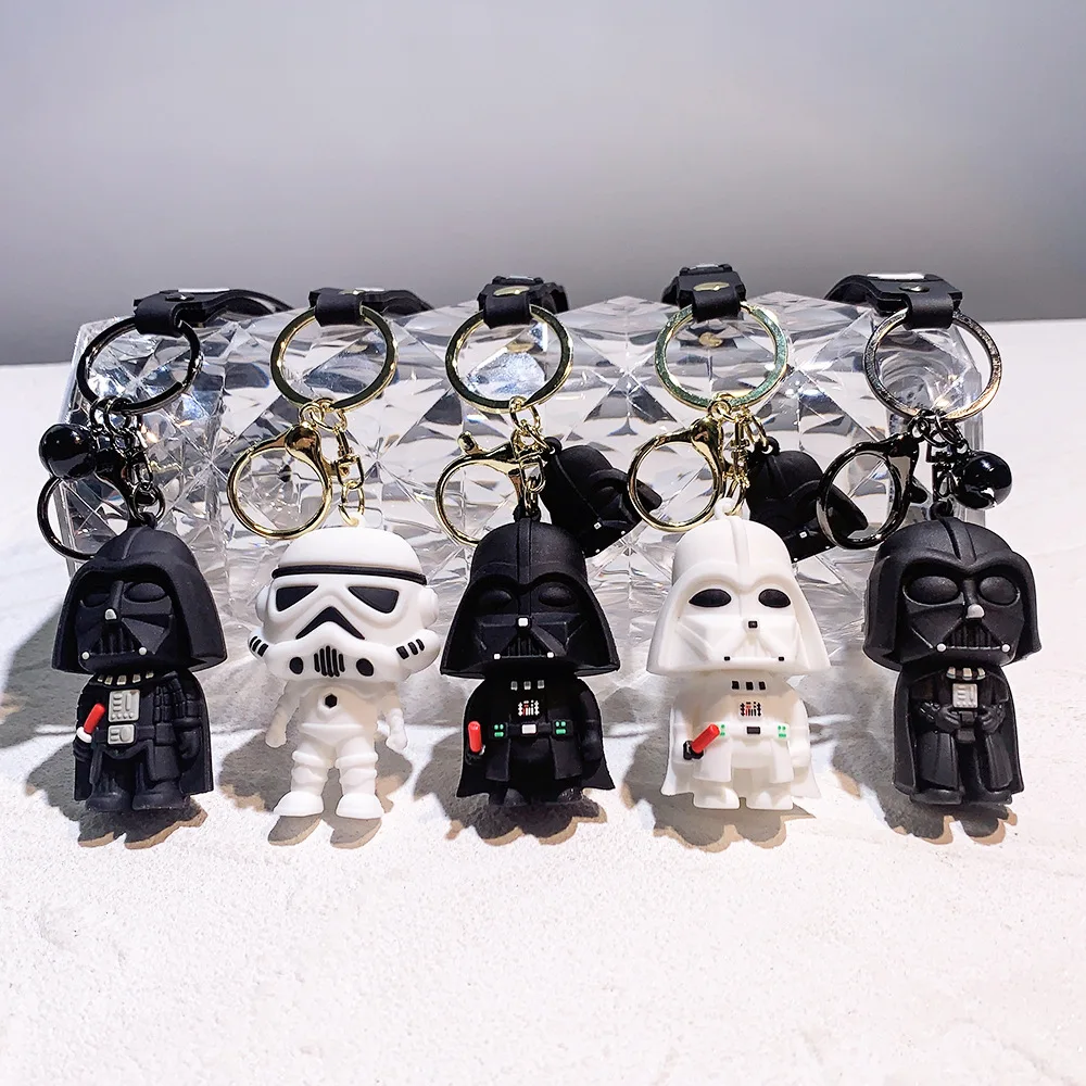 

Anime Star Wars Keychain PVC Black White Samurai Figure Keyring Fashion Ornament Key Chain Bag Pendant Children Gift Wholesale