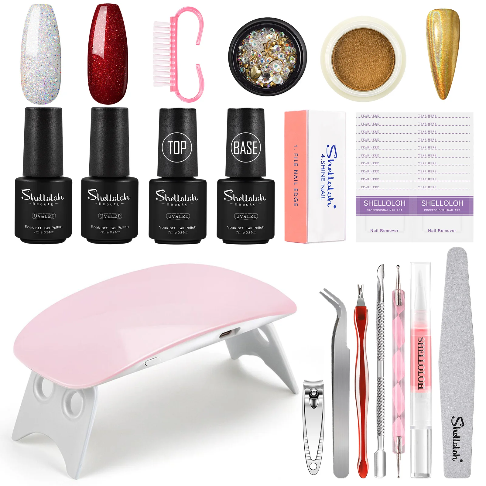 

SHELLOLOH Nail Set UV LEDLamp Dryer with 2 pcs Nail Gel Polish Kit Soak Off Manicure Tools Set for DIY Nail Art Starter Tools