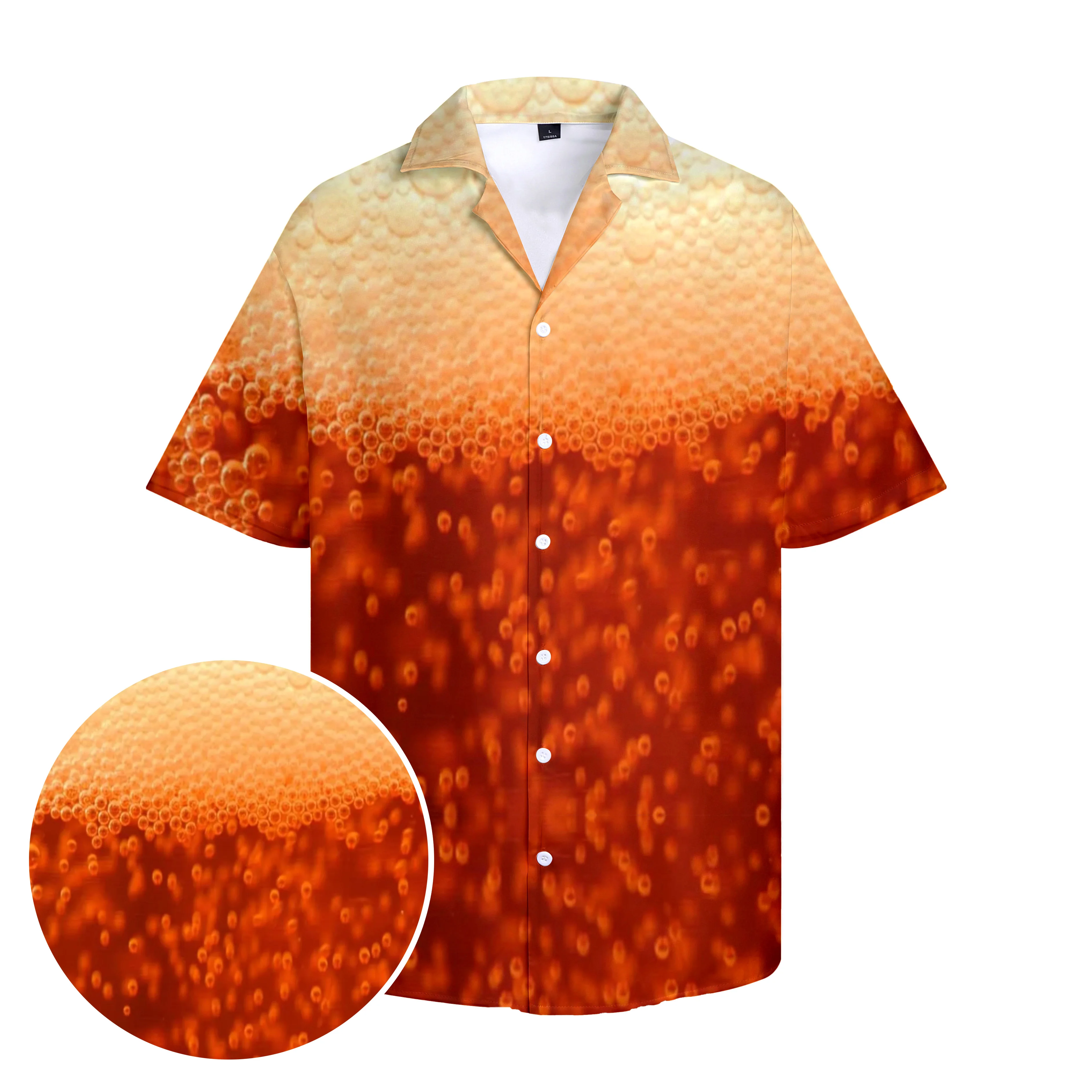 

Hawaiian Shirts Fuuny Print Beer Bubble Tops Summer Party Club Cosplay Wear Casual Style Button Up Shirts for Men EU Size