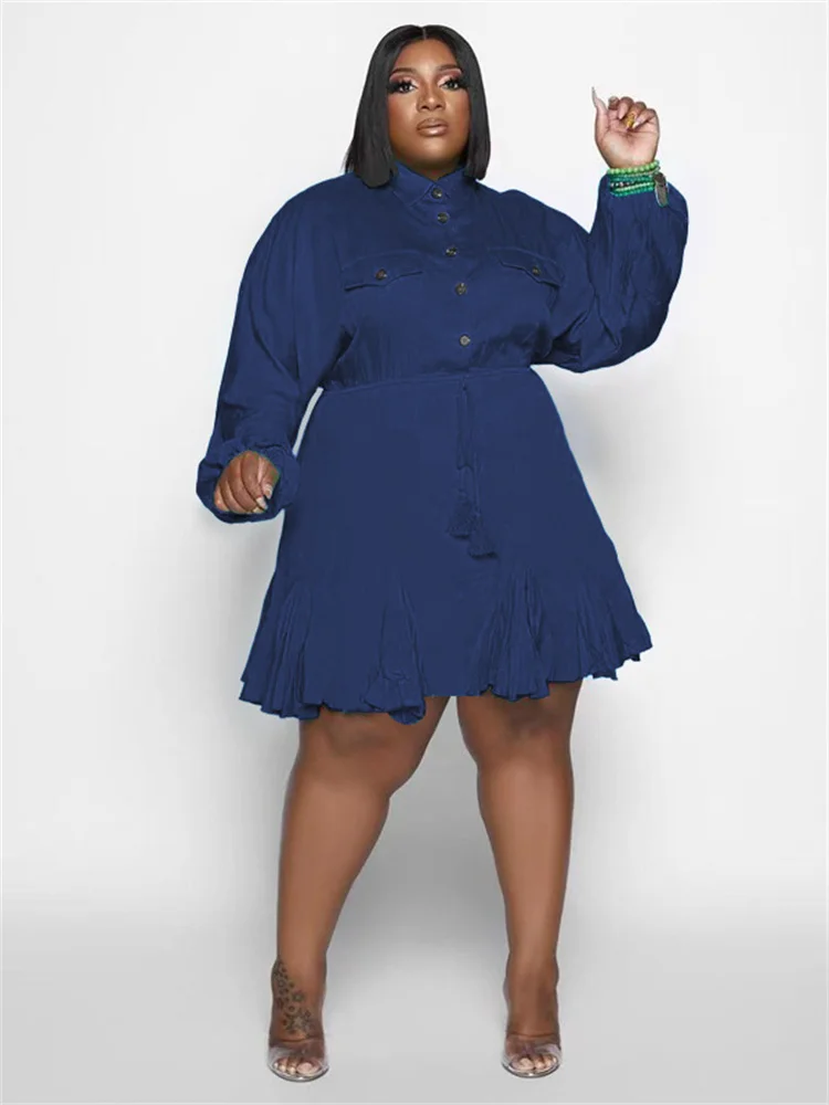 Plus Size Dresses Women Long Sleeve Casual Sweet Elegant Big Hem Shirts Midi Dress New Fall Wholesale 3xl 4xl 5xl 6xl