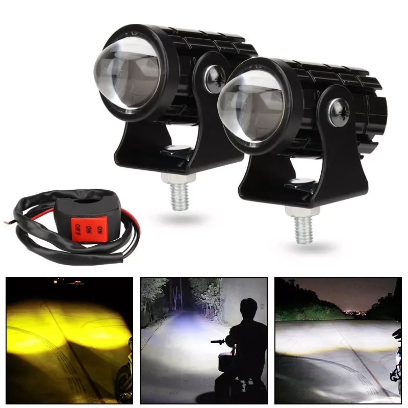 

NEW2023 2pcs Motorcycle Fog Lights Switch High Low Flash LED Bright Headlight Driving Spot Work Lamp Scooter Fog Spotlight Moto