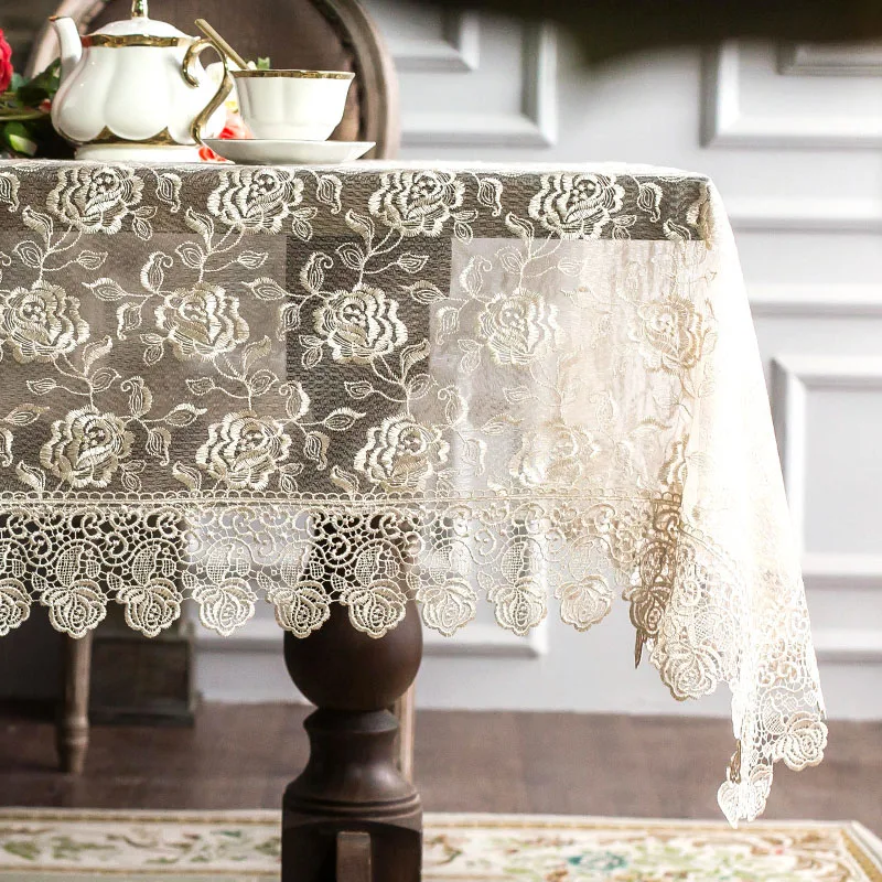 

Proud Rose Pastoral Embroidery Table Cloth Rectangular Translucent Lace Tablecloth Family Luxury Party Wedding Decoration