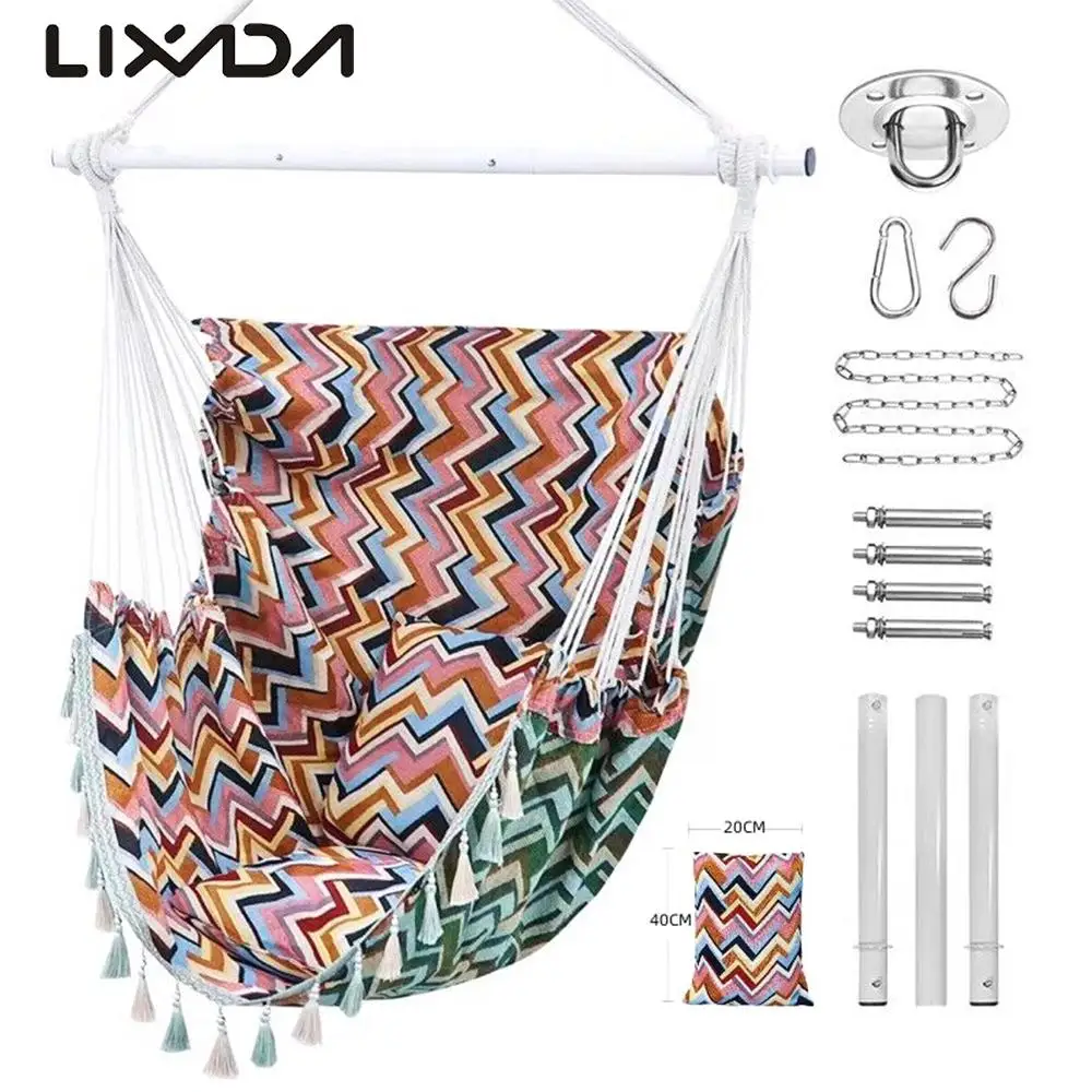 

Outdoor Hammock Thicken Lazy Chair Portable Relaxation Canvas Swing Hanging Rope Steady Seat with Pillow for Camping Travel