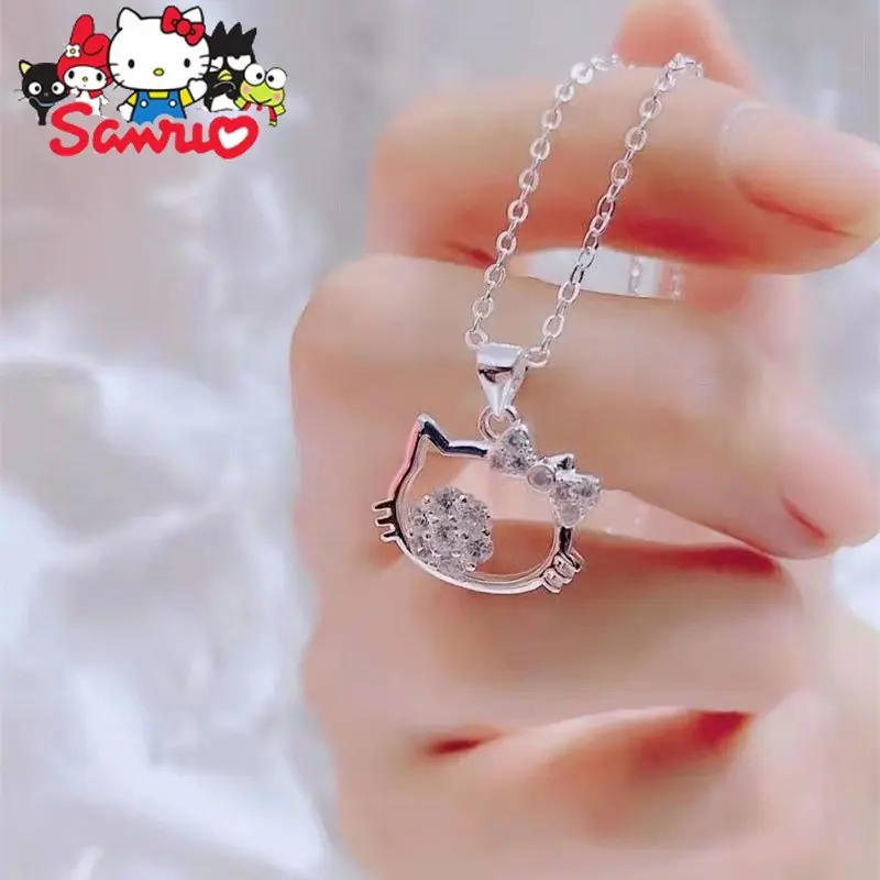 Купи Sanrio Hello Kitty Pendant Necklace KT Cat Diamond Women's Jewelry for Girlfriend Gift With Chain Alloy Kawaii Alloy Necklaces за 136 рублей в магазине AliExpress