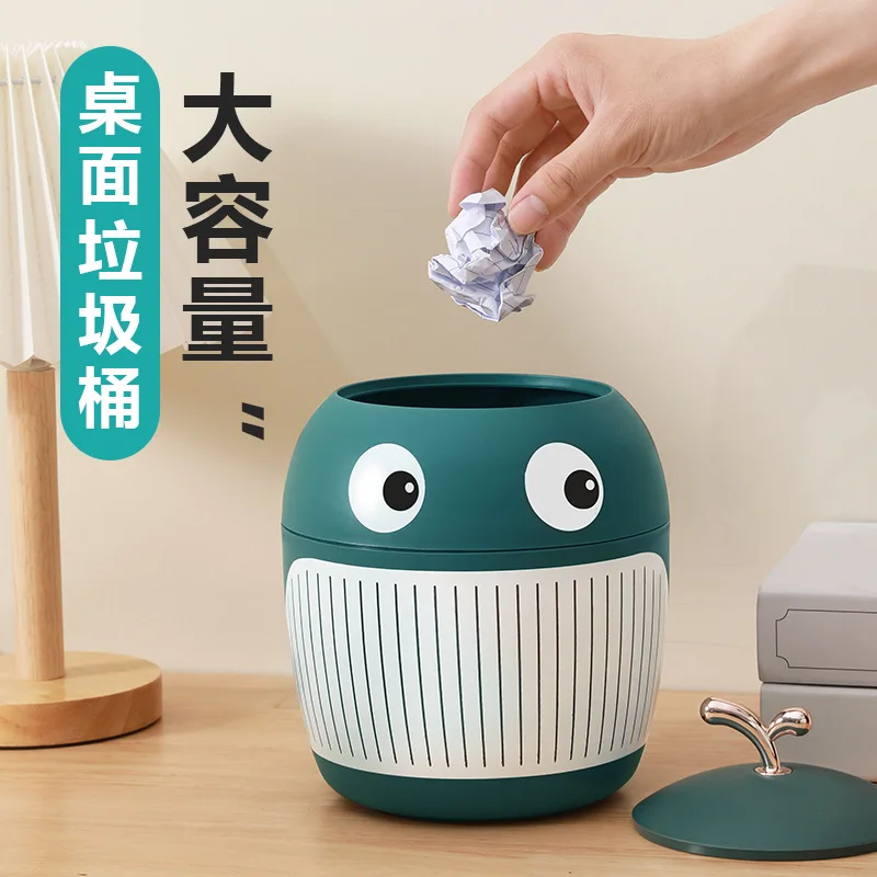 

Desktop Mini Trash Can Organizer Pencil Holder Cute Cartoon Student Desk Garbage Can Storage Bin with Lid Storage Box