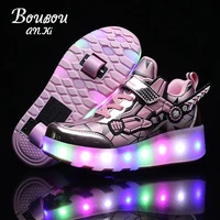 children led two wheeled shoes usb charging sole light emitting sneakers roller skate for kids girls casual glowing wings shoes