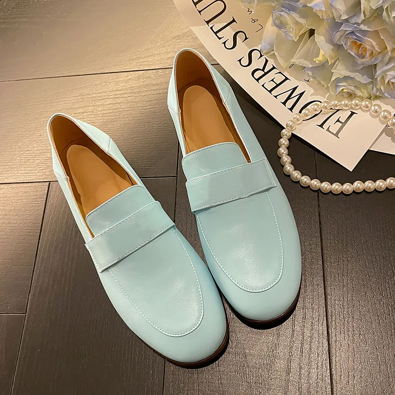 MKKHOU Fashion Loafers Shoes New High Quality Real Leather Round Head Gold Button Comfort Soft Sole Shoes Daily Light Shoes