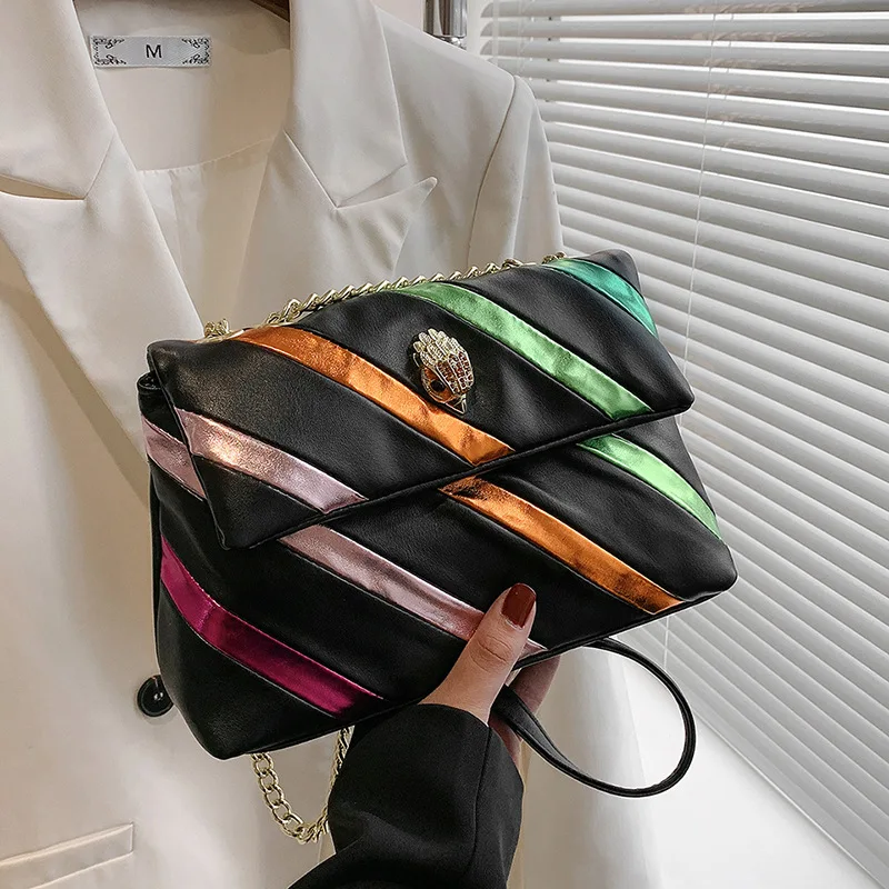 

2023 радужные Женские сумки в стиле пэчворк, кошелек с изображением орла, головы птицы на передней застежке, разноцветная сумка через плечо, модный дизайн
