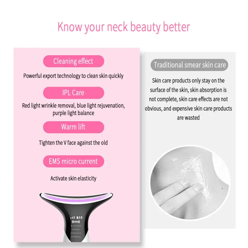 

Neck Anti Wrinkle Face Lifting Beauty Device LED Photon Therapy Skin Care EMS Tighten Massager Reduce Double Chin WrinkleRemoval