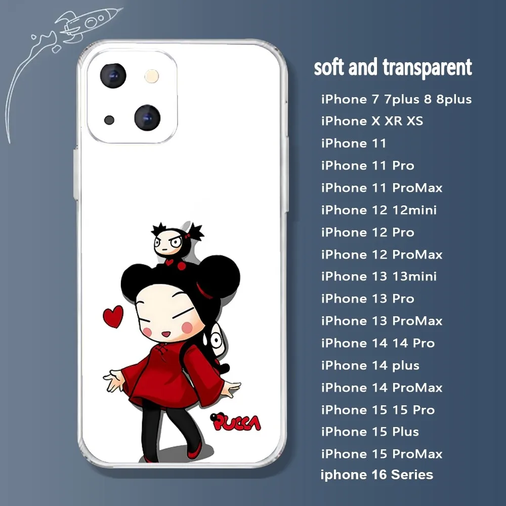 Чехол для телефона с рисунком Pucca Garu Iphone 16 15 11 13 14 Pro Max 7 8 Plus X Xr Xs 12 mini прозрачный