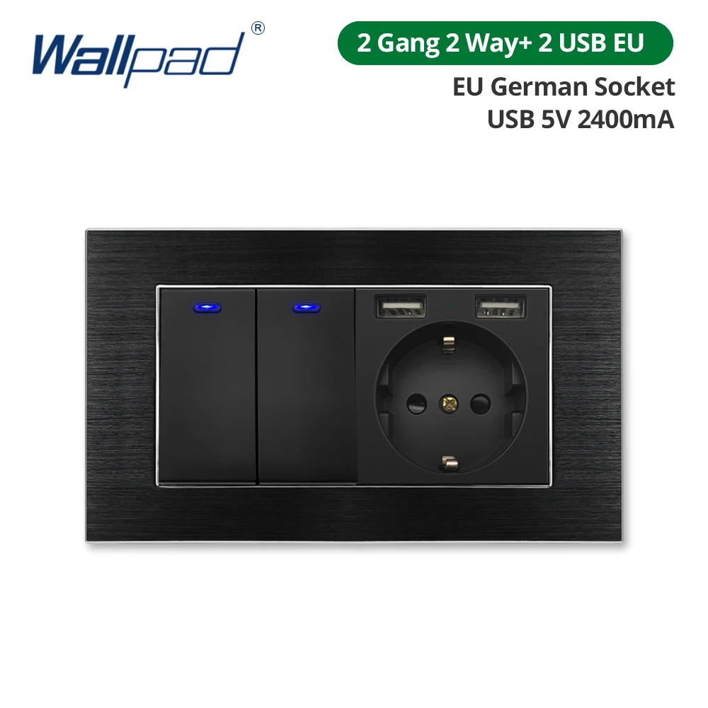 

Настенная панель, черная алюминиевая панель 5, 6, 7, 8 групп, 2-сторонний настенный выключатель сброса и светодиодным диммером, USB, розетка европейского стандарта 146*86 мм, 110 220 В