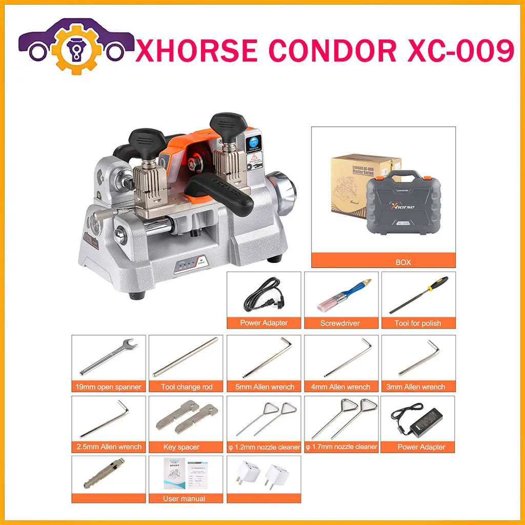 Оригинальный Xhorse Condor XC-009 XC009 устройство для резки ключей для односторонних и двухсторонних ключей со встроенным литиевым аккумулятором