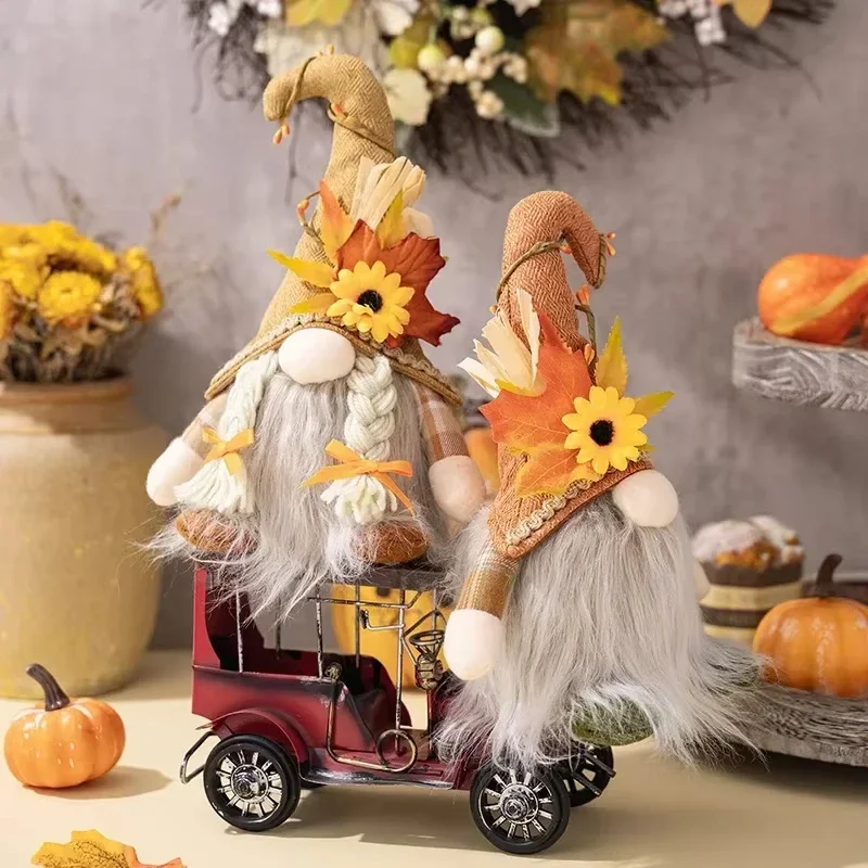 Cuir chevelu nain brillant sans visage avec lumières beurre de tournesol Rudolph День Благодарения