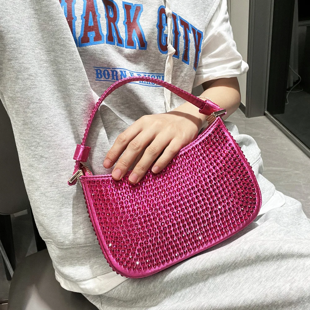 Women Rhinestone Handbag Silver Chain Underarm Bag Party Gifts To Friends Casual Fashion Square Bag Girls Purses and Handbags
