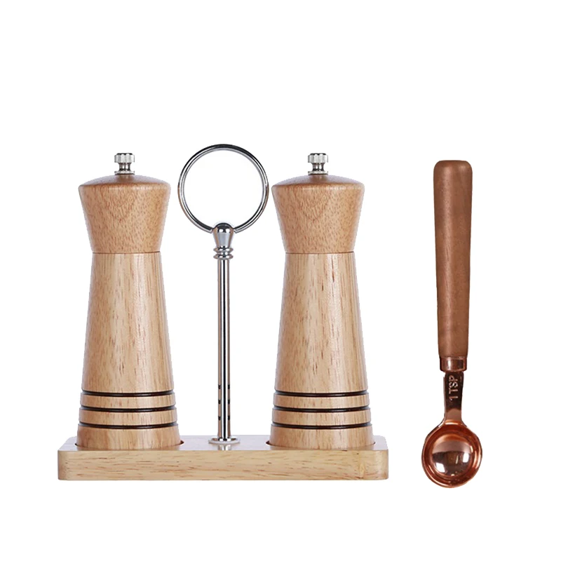 

2 Pack Wood Salt And Pepper Grinder With Spoon Mill Set Refillable ,Grinders For Whole Peppercorn And Himalayan Salt