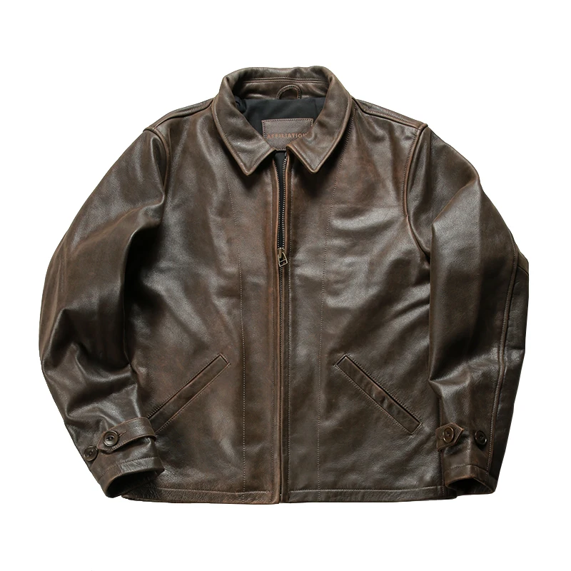 Осенне-зимняя утолщенная одежда из воловьей кожи. Винтажные коричневые черные