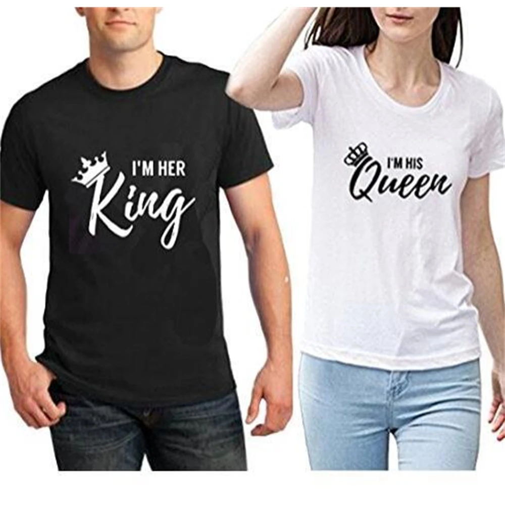

Женская футболка с круглым вырезом и коротким рукавом, с надписью «я ее Король и я его королева»