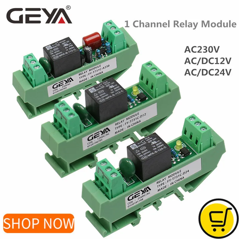 

GEYA 1 Channel Relay Module AC/DC5V 48V 24V 12V 110VAC 230VAC Din Rail Mounted GSM Relay Control Timer Module